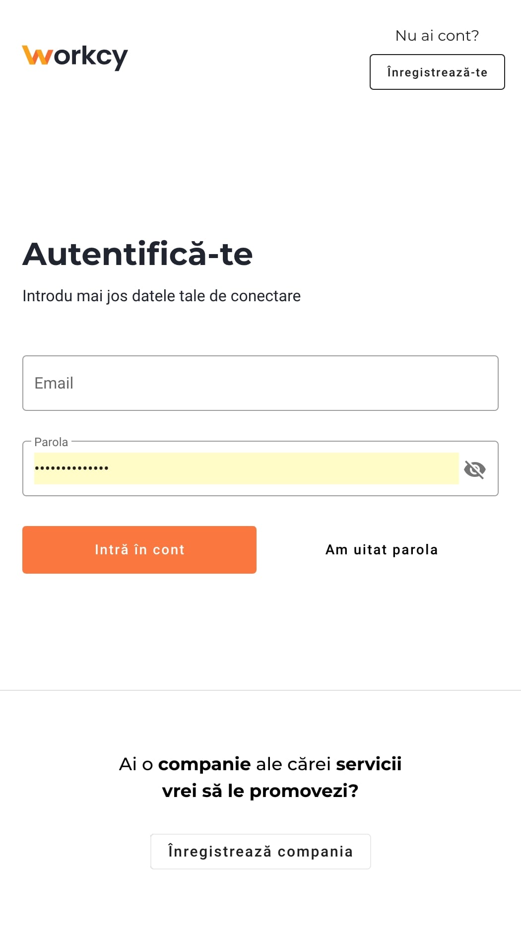 The login page asks for an email address and password. This page is used by both the provider and the beneficiary, being later redirected to the control panel corresponding to each.