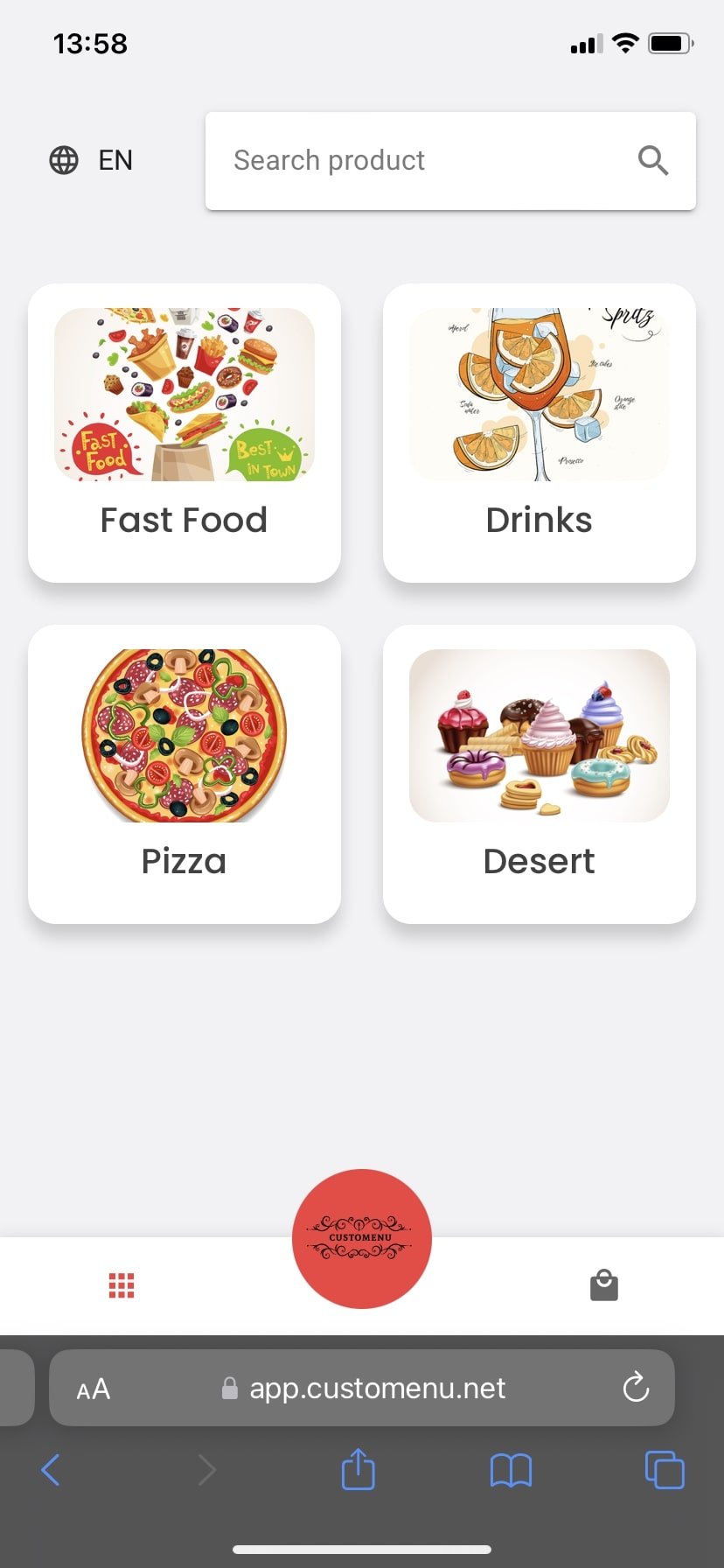 The digital menu benefits from an innovative design, oriented towards an experience dedicated to the users of a restaurant. The product categories are accessible from the first screen.
